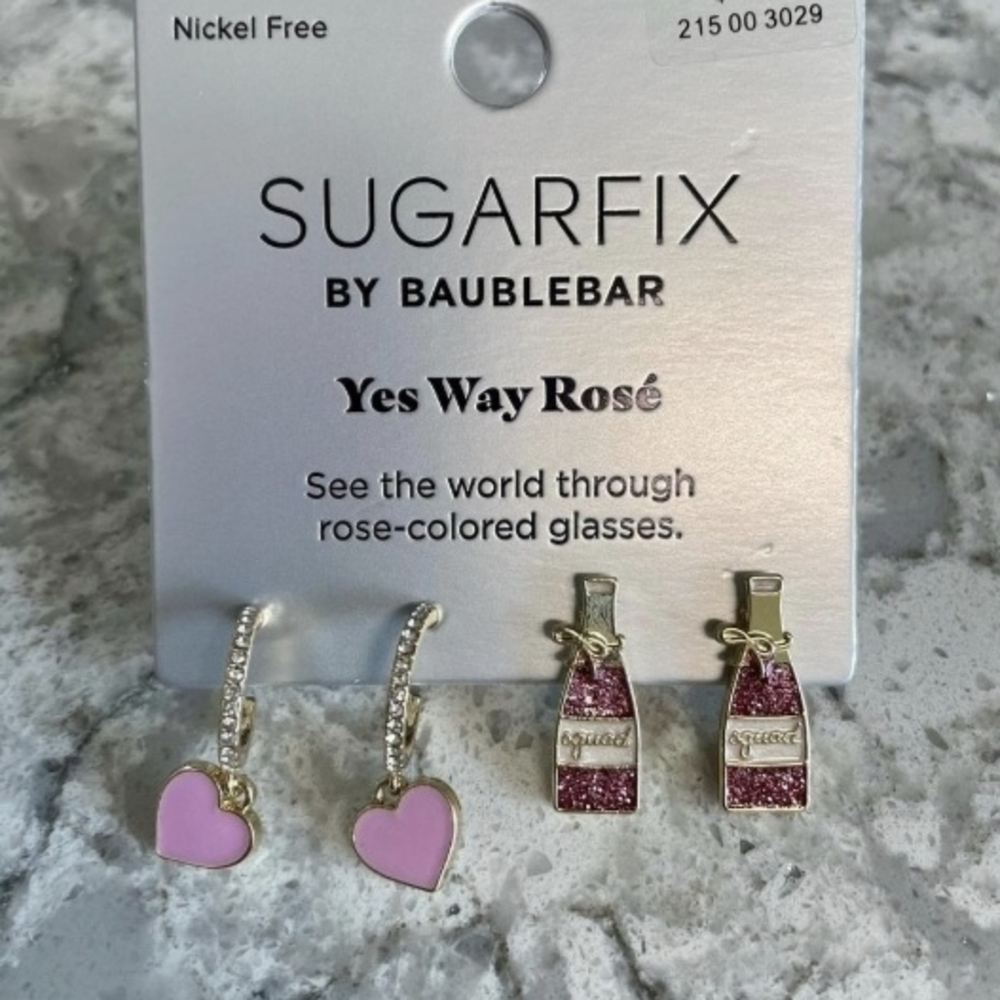 BaubleBar Pink Heart and Wine Bottle Earrings